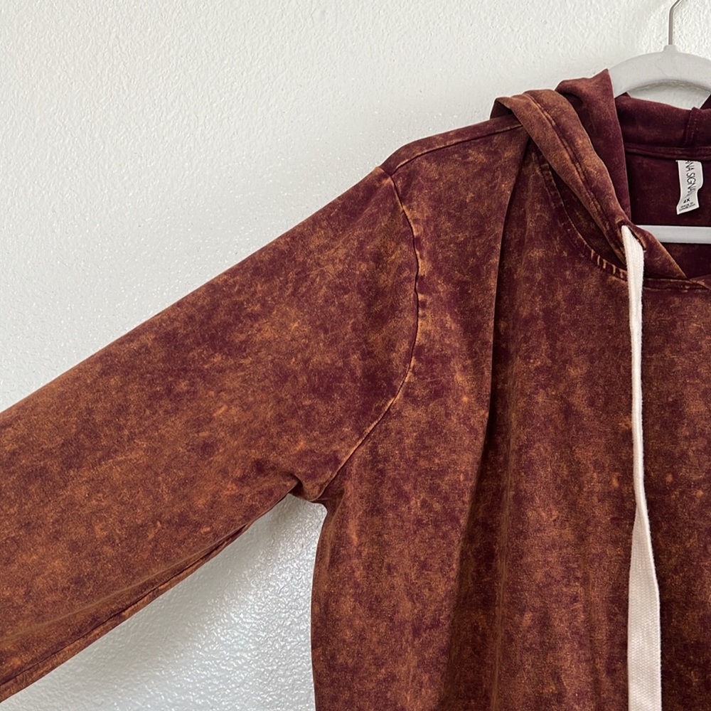 Washed Rust Pullover Hoodie with Drawstring - Picture 2 of 4